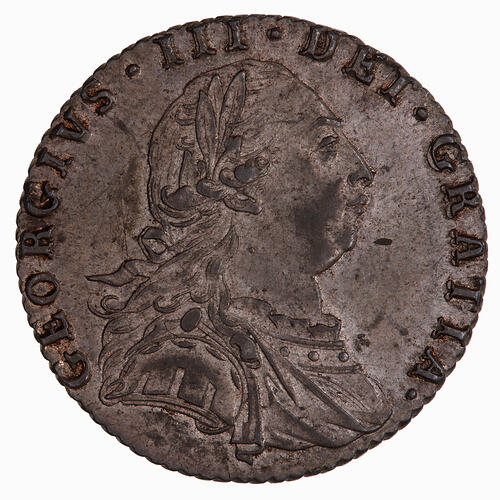 Coin - Sixpence, George III, Great Britain, 1787 (Obverse)