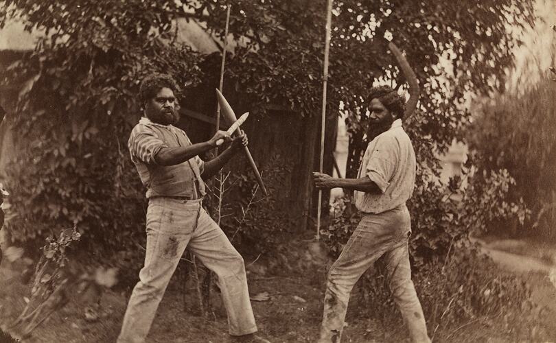 Samuel Rowan and Edward Mooney at Coranderrk Aboriginal Station, c.1875