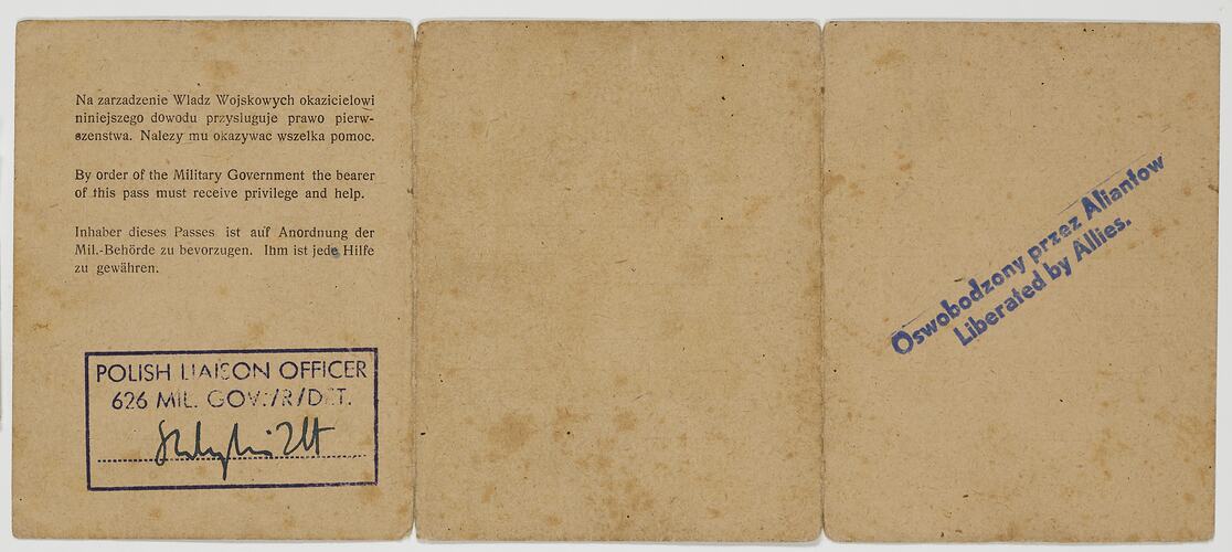 Identity Card - Issued to Jan Gorniaczyk, Polish Association for Lubeck & District, 2 Oct 1945