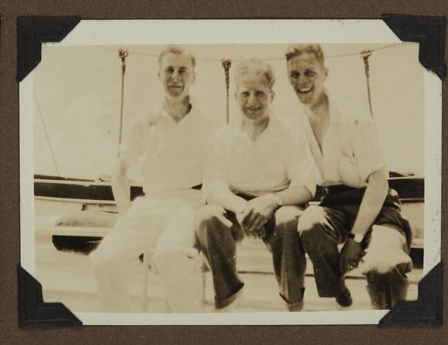 Group Portrait of Three Unknown Men on Board SS Jervis Bay, 1928