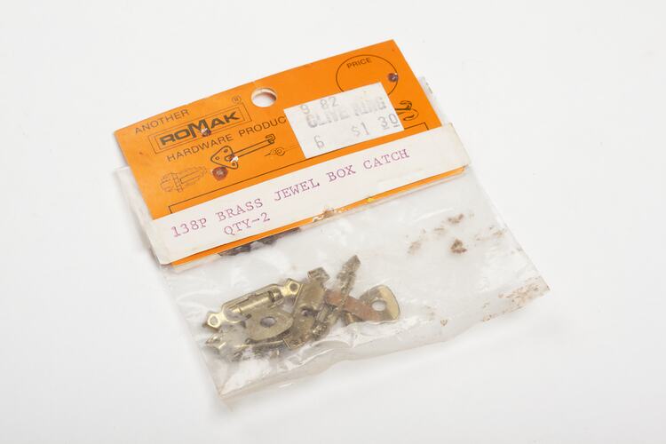 Packet of Fasteners - Romak Hardware Distributors, Jewel Box Catch, circa 1970-1990