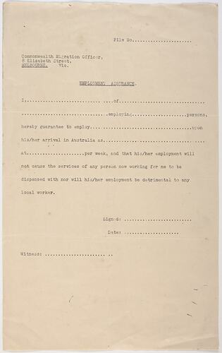 Leaflet - Department of Immigration, Employment Assurance, circa 1950