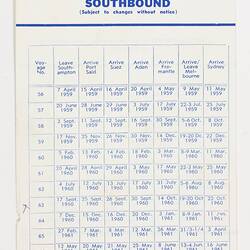 Leaflet - MV Fairsea, Passage Rates Southbound