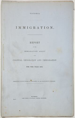 Parliamentary Paper - Immigration, Parliament of Victoria, Colony of Victoria