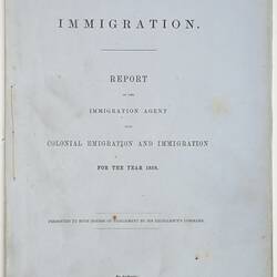 Parliamentary Paper - Immigration, Parliament of Victoria, Colony of Victoria