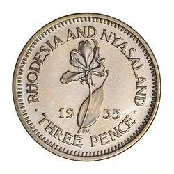 Proof Coin - 3 Pence, Rhodesia & Nyasaland, 1955