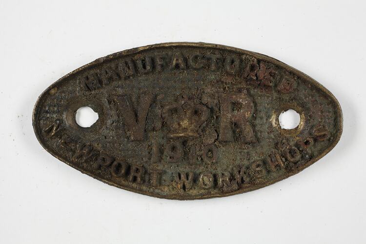Rollingstock Builder's Plate - Victorian Railways, Newport Workshops, 1910