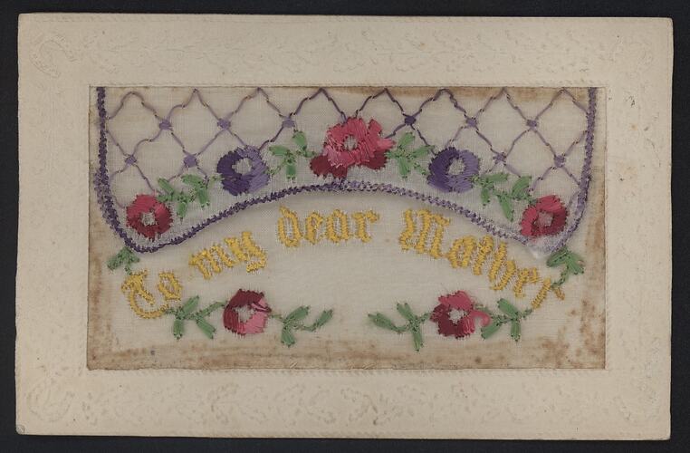 Postcard - 'To My Dear Mother', Embroidered , World War I, 1914-1918