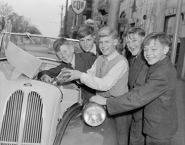 Five Boys with a Ford Motor Car, Melbourne, Victoria, 1950-1960