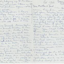 Letter - From Hope Macpherson to Parents while in Broome Packing the Bardwell Collection, WA. Oct 1955