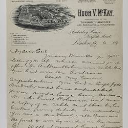 Letter - H. V. McKay, to Cecil McKay, General News from London, 12 Jun 1919