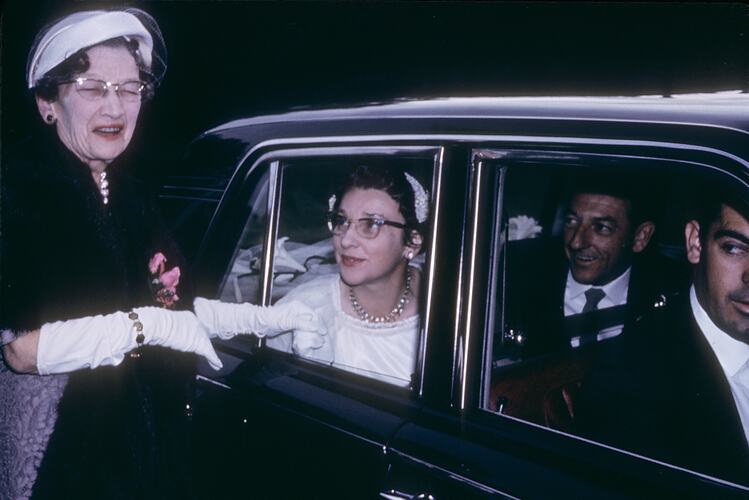 Hope Macpherson & Ian Black in Their Wedding Car, Victoria, 2 Apr 1965