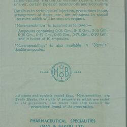 Leafet - Drug, Novarsenobillon (Neoarsphenamine), May & Baker, 1945