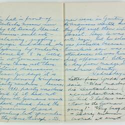 Open book, 2 cream pages dated Wednesday 22nd. Cursive handwritten text in blue/black ink. Page 82 and 83.