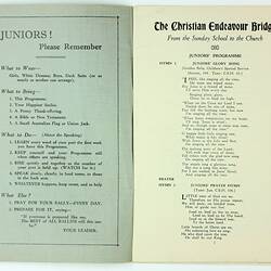 Program - Junior Demonstration, 10th World's Christian Endeavour Convention, Melbourne, 6 Aug 1938