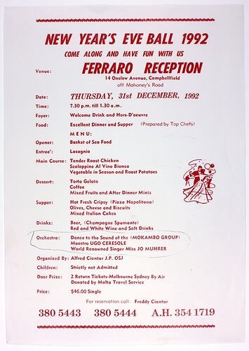 Flyer - Mokambo Orchestra, New Year's Eve Ball, Campbellfield, 31 Dec 1992