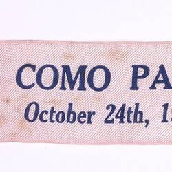 Admission Ribbon - Victorian & Melbourne Centenary Celebrations, Como Park, Melbourne, 24 Oct 1934