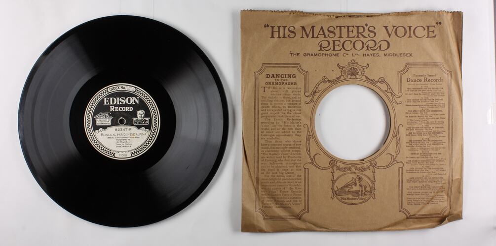 Disc Recording - Edison, Double-Sided, 'Fantaisie Aux Divins Mensonges' & 'Bianca Al Par Di Neve Alpina', 1921-1929