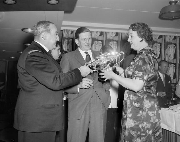 Woman Holding a Trophy, SS Iberia, Victoria, 16 Oct 1959