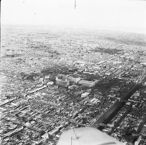 Monochrome aerial photograph of Prahan.