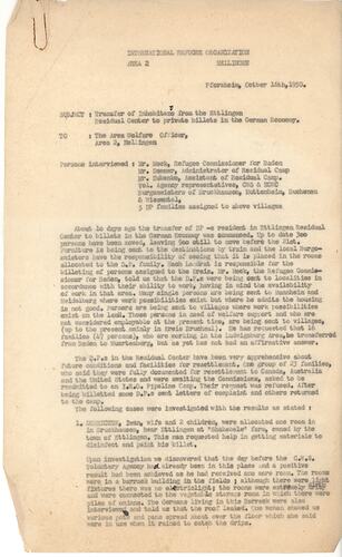 Report - Esma Banner, International Refugee Organization, Germany, 16 Oct 1950