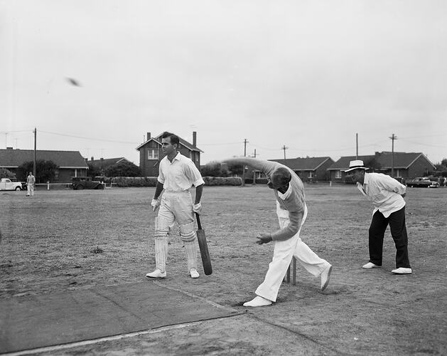 Men Playing a Cricket Game, Port Melbourne, Victoria, 01 Feb 1960