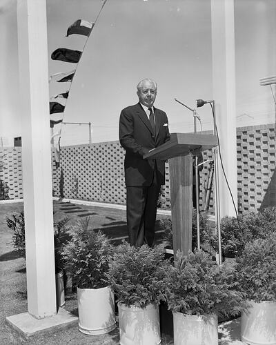 Rubbertex Australia, Harold Holt Giving a Speech, Sunshine, Victoria, 26 Feb 1960