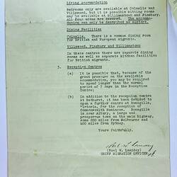Letter - Notification of Temporary Accommodation in Australia, Stanley Hathaway, Commonwealth of Australia,  Australia House London, 1951