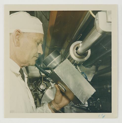 Slide 134, Worker Checking Solution, Kodak Factory, Coburg, 'Extra Prints of Coburg Lecture' album, circa 1960s