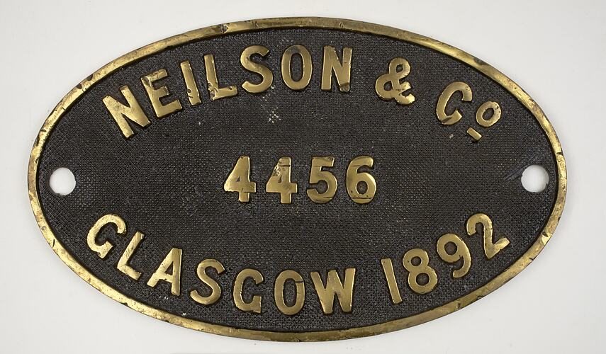Locomotive Builders Plate - Neilson & Co., 1892