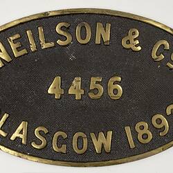 Locomotive Builders Plate - Neilson & Co., Glasgow, Scotland, 1892