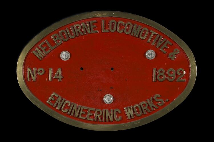 Locomotive Builders Plate - Melbourne Locomotive & Engineering Works, 1892