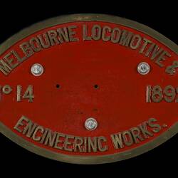 Locomotive Builders Plate - Melbourne Locomotive & Engineering Works, 1892