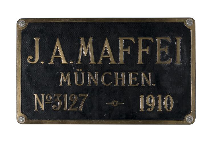 Locomotive Builders Plate - J.A. Maffei, Munich, Germany, 1910