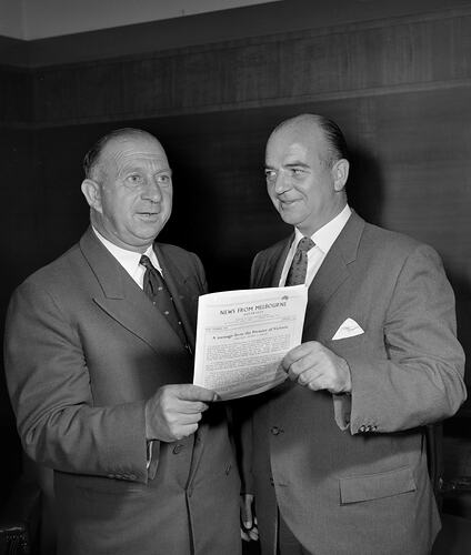 Portrait of Henry Bolte and Maurice Nathan, Melbourne, Victoria, Feb 1959