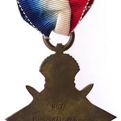 Medal - 1914-1915 Star, Great Britain, Private Harry Watkins, 1918 - Reverse