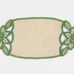 Doily - Cream Linen with Green Edging, circa 1938