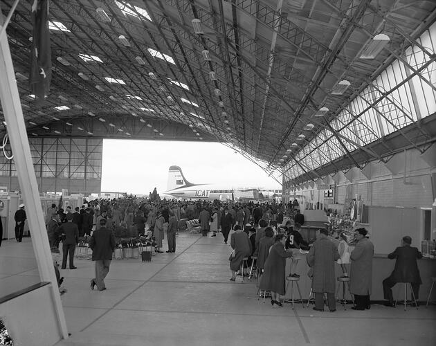 Civil Air Transport Aircraft and Crowds, Essendon Airport, Victoria, 1956