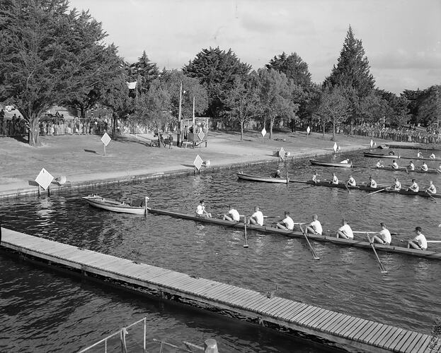 Men's Eights, Rowing, Olympic Games, Lake Wendouree, Ballarat, Victoria, 1956