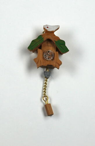 Toy cuckoo clock, front view.