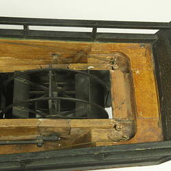 Wooden paddle steamer model, detail of inside hull.