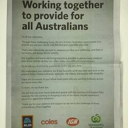 Newspaper Notice - 'Working Together', The Age, Aldi, Coles, IGA & Woolworths, 18 Mar 2020