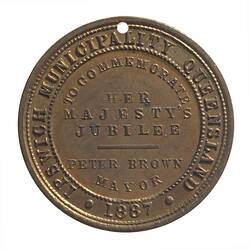 Medal - Jubilee of Queen Victoria, Ipswich Municipality, Queensland, Australia, 1887