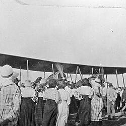 Negative - Crowds at 'Portland Downs' Station Around the Vickers Vimy Aircraft Flown by Sir Keith Smith, Isisford District, Queensland, 1920