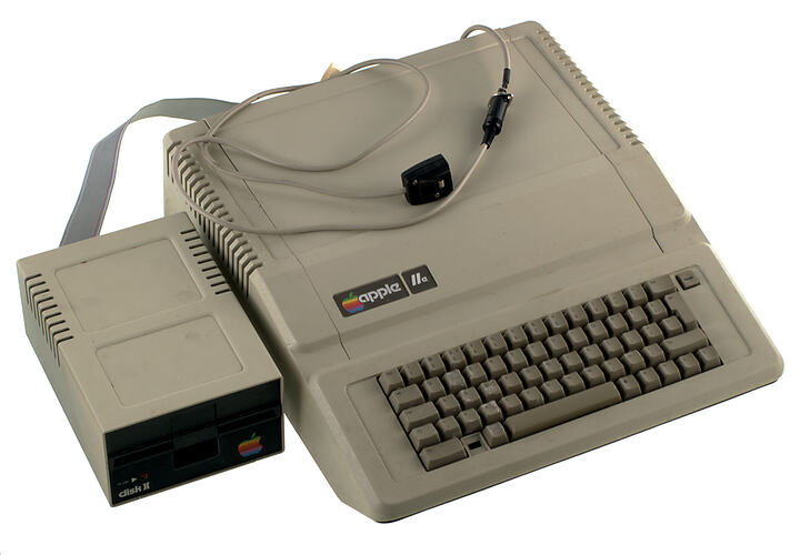 Apple IIe computer system with external disk drive.