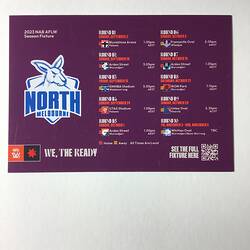 Fixture Card - AFL Women's (AFLW) Competition, North Melbourne Team Matches, 3 Sep-5 Nov 2023