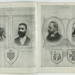 Printed double page of booklet,  in black and white with black and white photographs and illustrations.