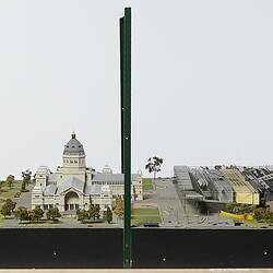 Model of Melbourne Museum, Royal Exhibition Building and Carlton Gardens. View from west.