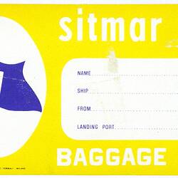 Baggage Label - Sitmar Line "Baggage Room" (yellow)
