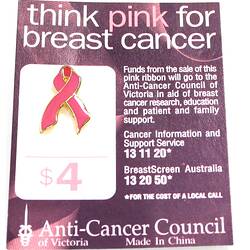 Lapel Pin - Pink Ribbon, Anti-Cancer Council, circa 2004